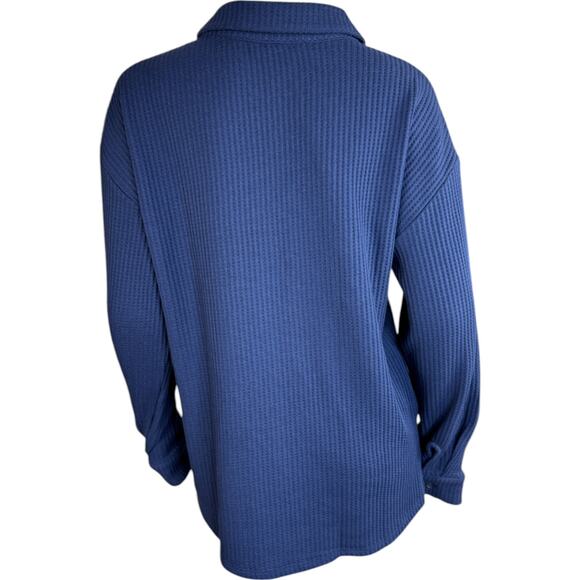 Denim & Co. Sherpa Waffle Knit Shirt Jacket Navy Small NWOT Winter Casual Pocket - Picture 10 of 14